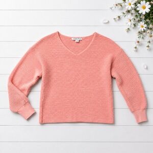 Tommy Bahama Women's Pink Ribbed Knit Sweater Long Sleeve Crew Neck Pullover
